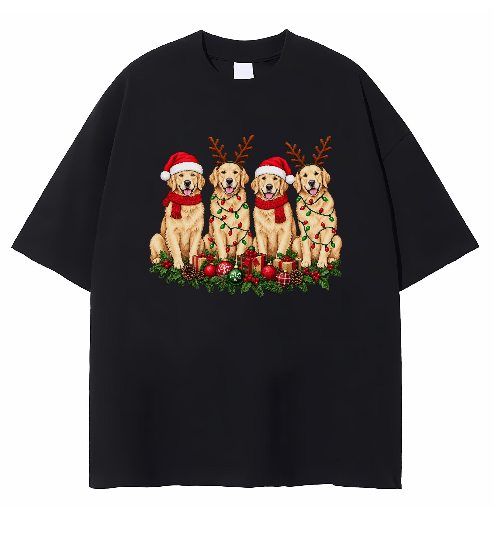 Cute Dogs Christmas Lights T-shirt Festive Holiday Dog Graphic Christmas Pet Lover Gift For Women