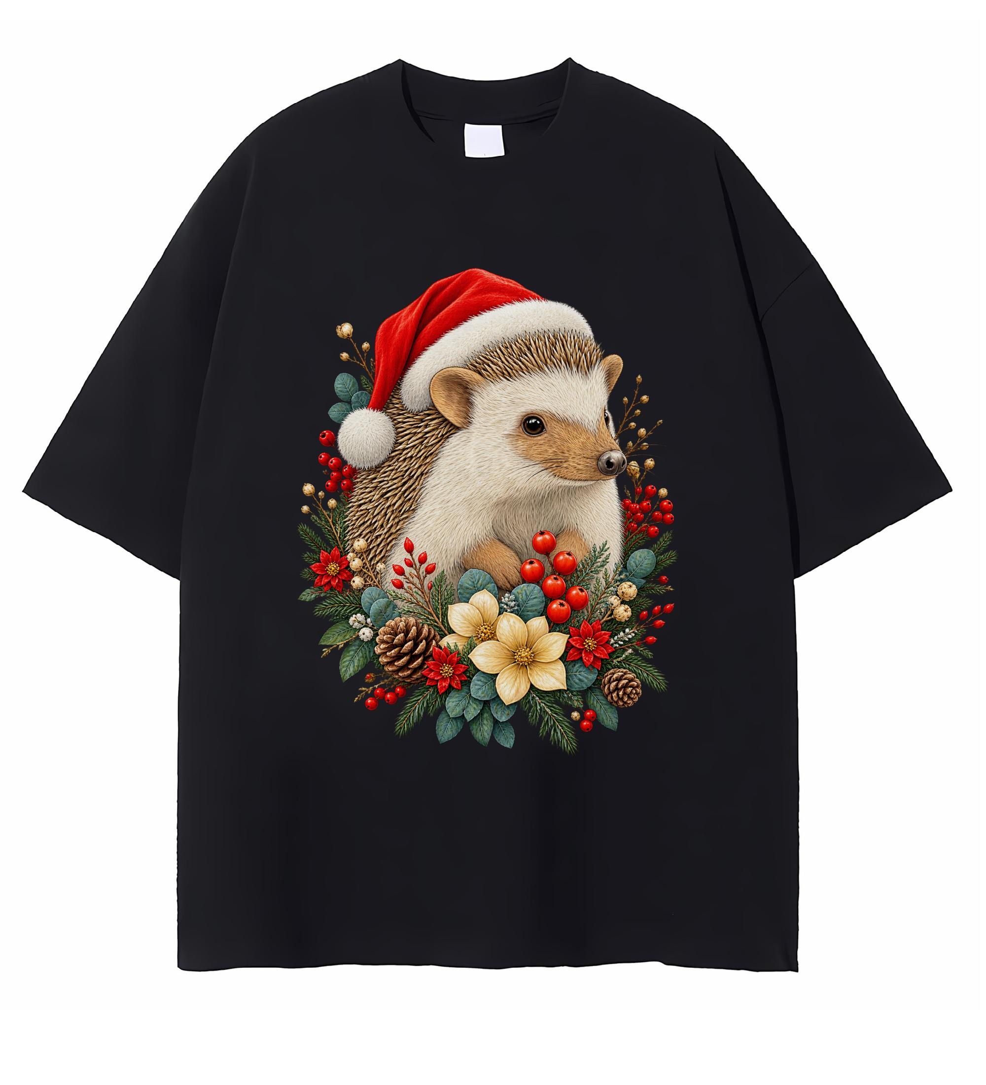 Cute Hedgehog Christmas T-shirt Winter Woodland Animal Graphic Festive Holiday Gift For Hedgehog Lovers