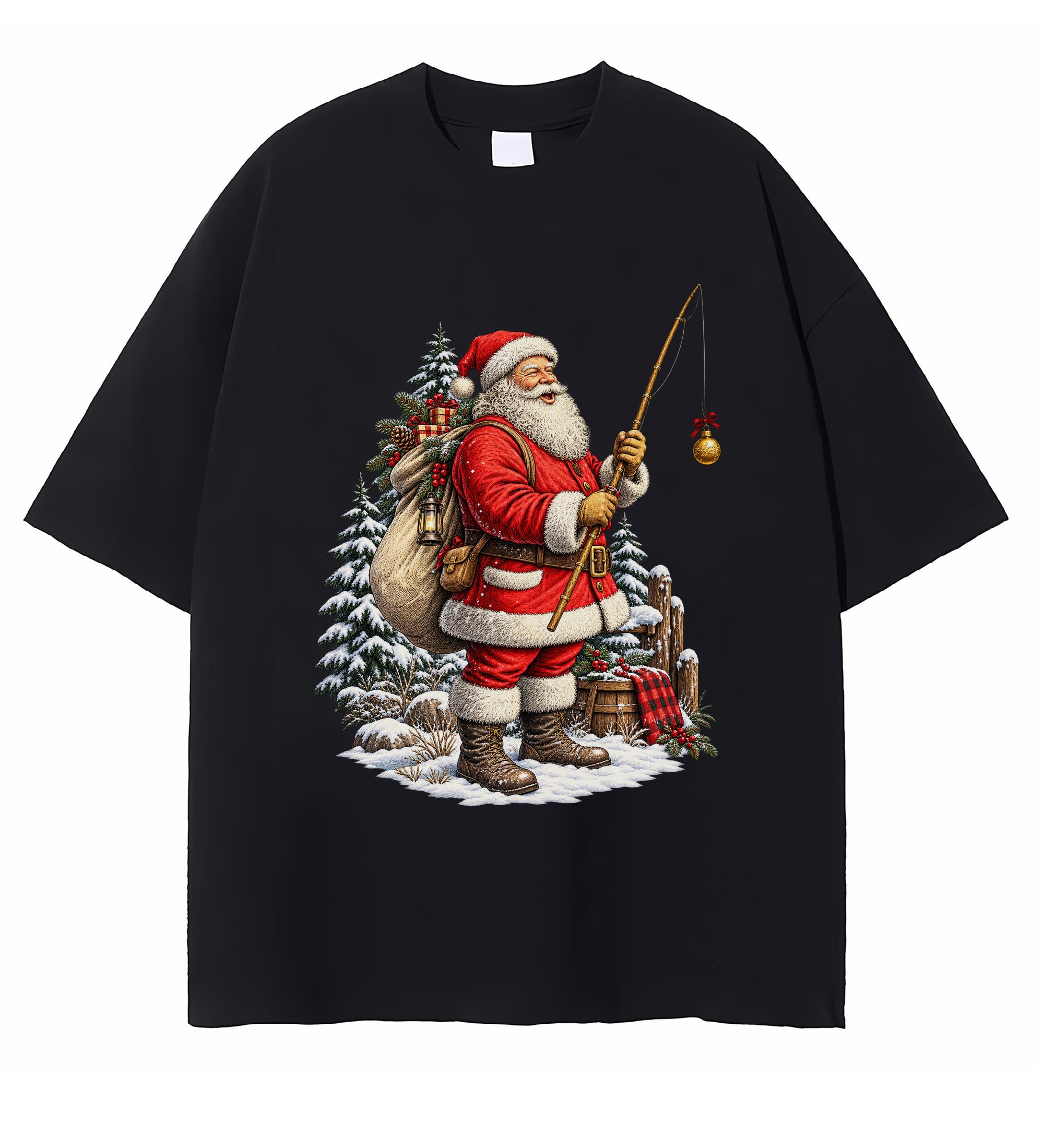 Fishing Santa Christmas T-shirt Funny Santa Claus Fishing Graphic Holiday Fisherman Gift For Fishing Lovers