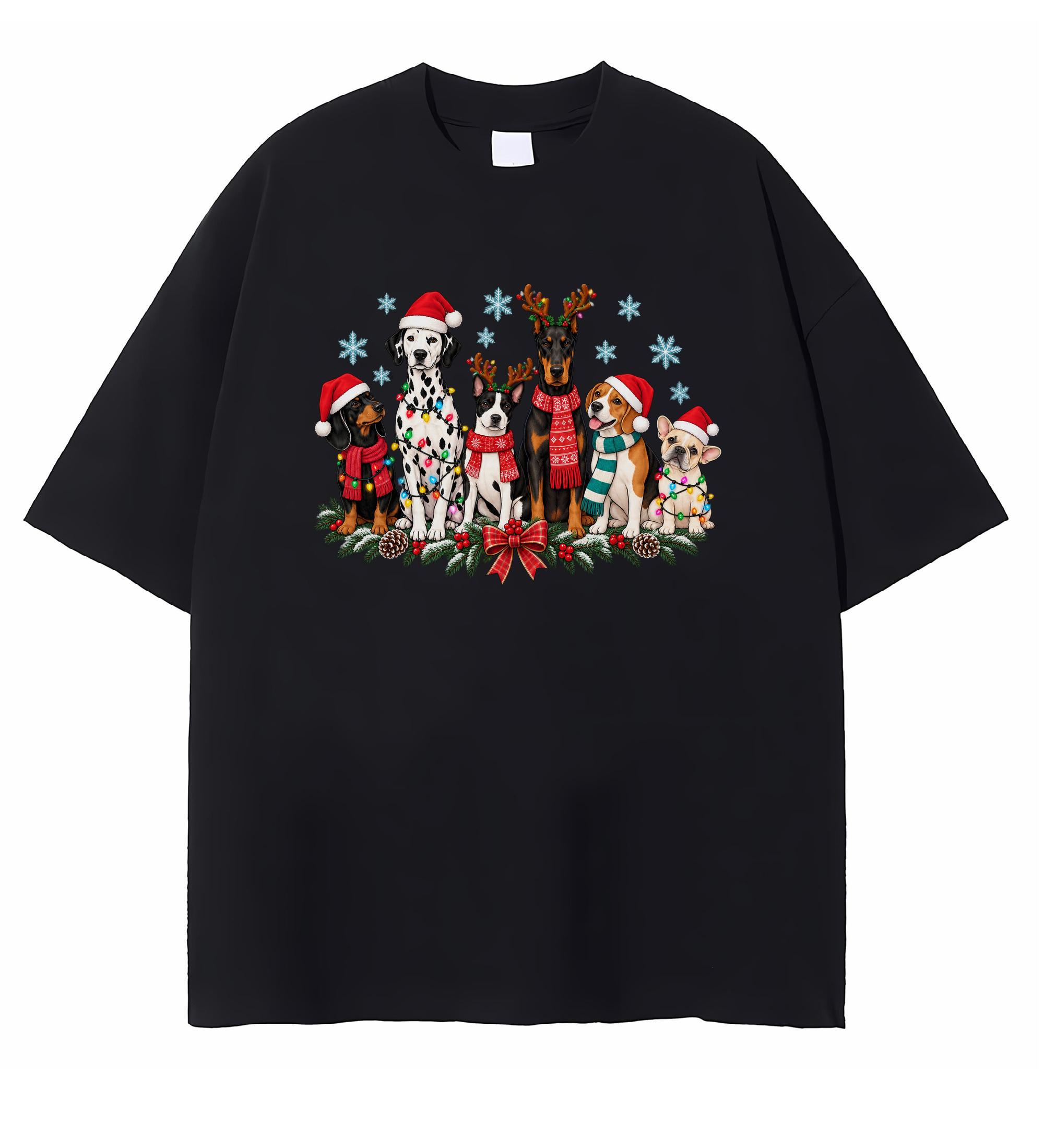 Mixed Breed Dogs Christmas Lights T-shirt Cute Holiday Dog Graphic Festive Pet Lover Christmas Gift