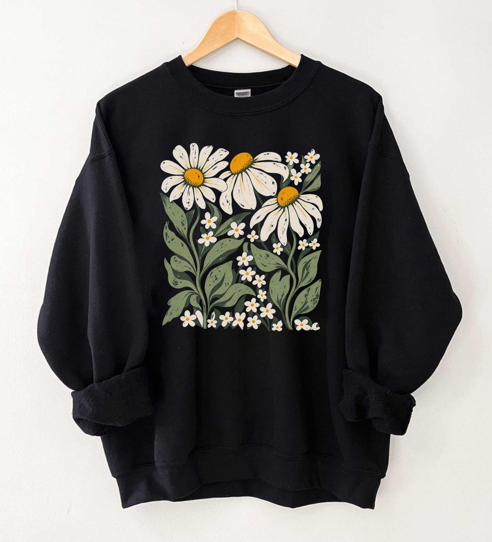 Boho Daisy Wildflower Sweatshirt Vintage Botanical Floral Graphic Cottagecore Nature Lover Gift For Women